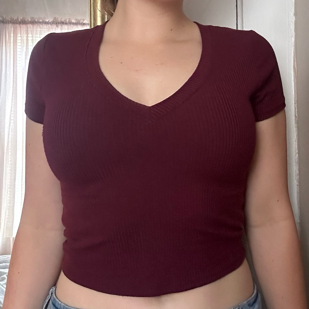 Bozzolo Burgundy V-Neck Crop Top